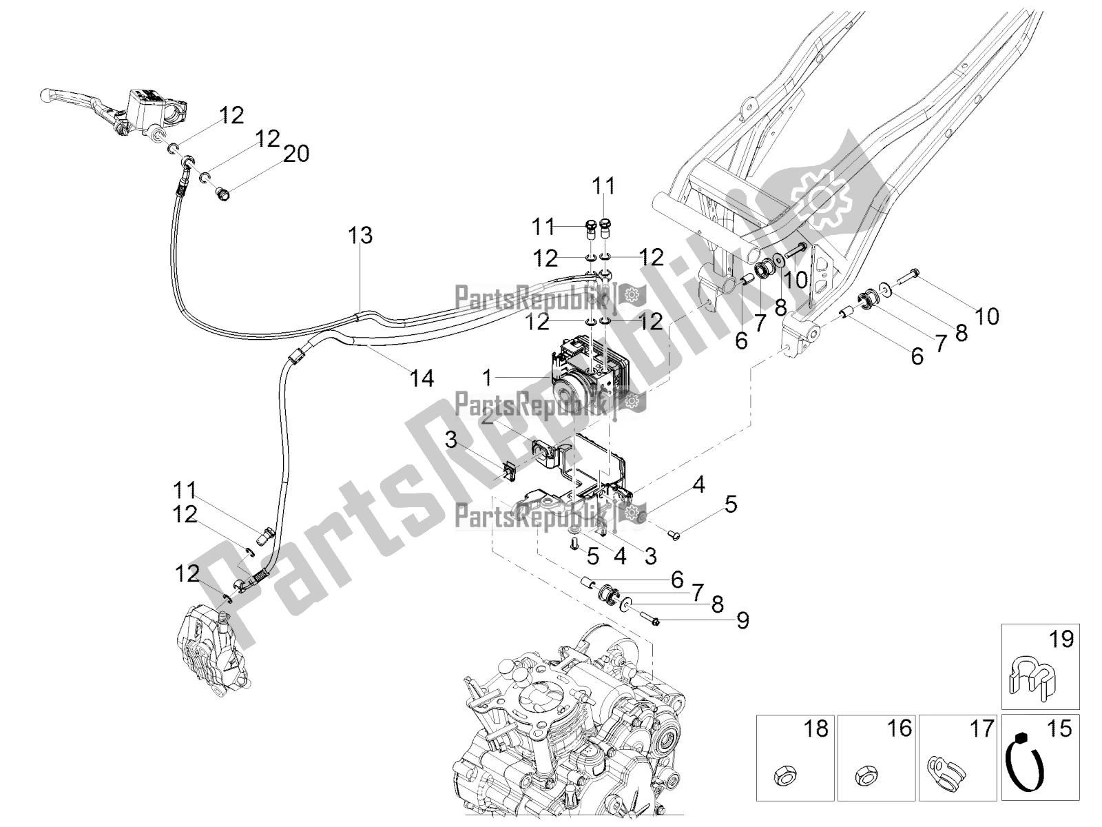 Todas as partes de Sistema De Freio Abs do Aprilia Tuono 125 2020