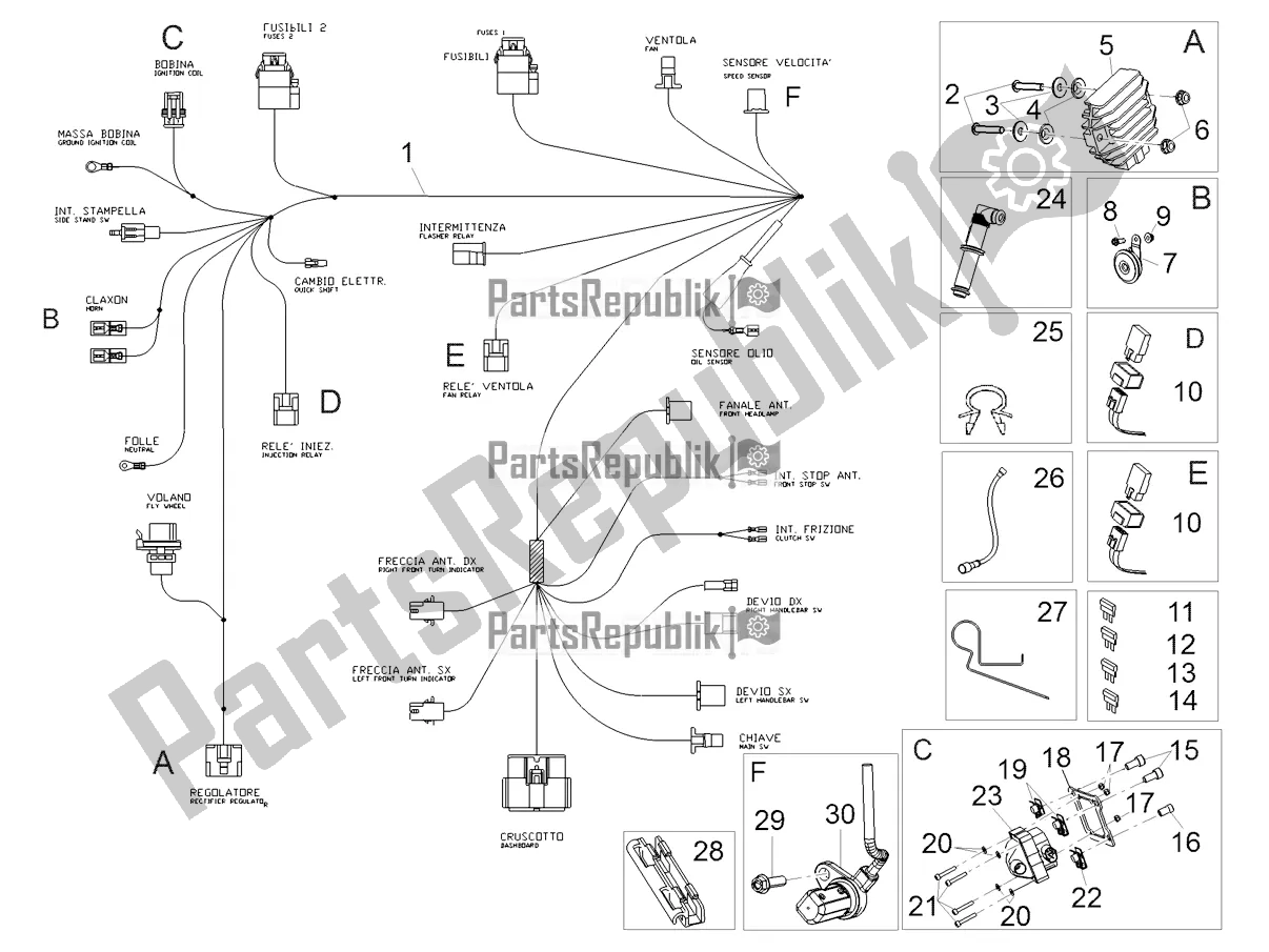 All parts for the Front Electrical System of the Aprilia Tuono 125 2020