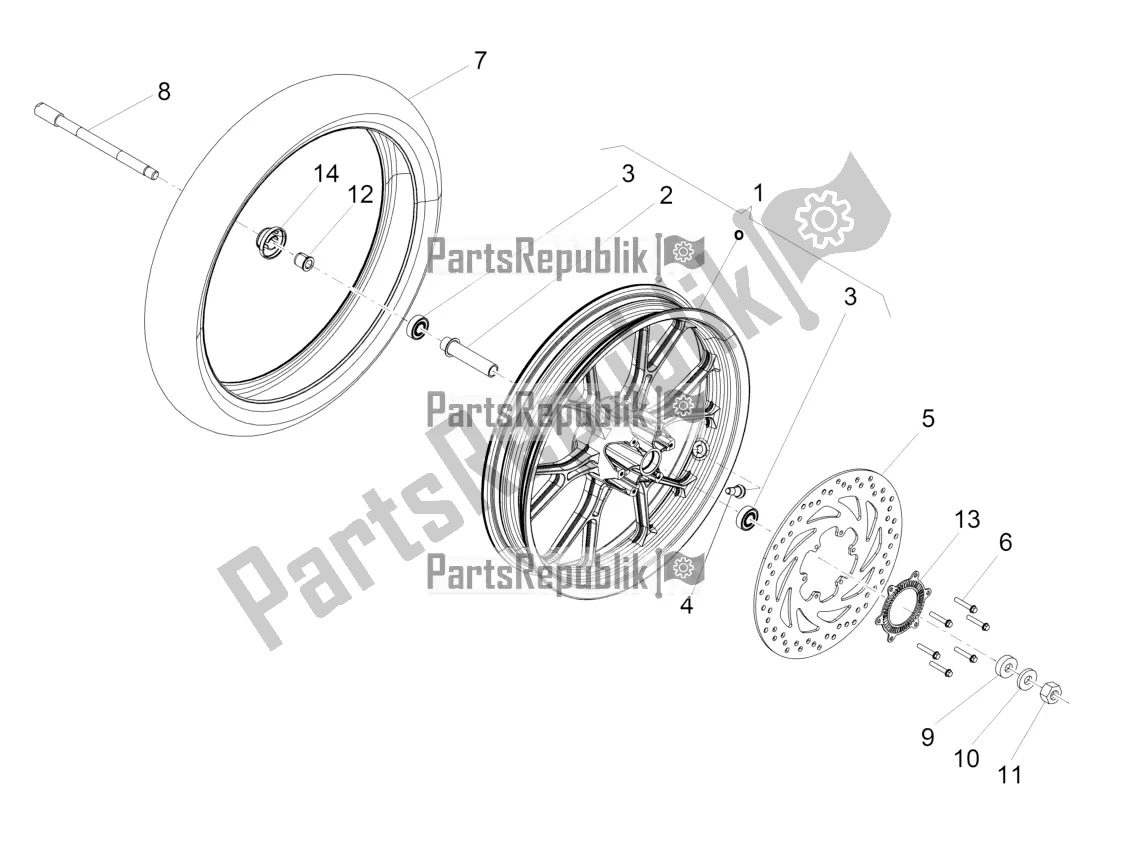 All parts for the Front Wheel of the Aprilia Tuono 125 2020