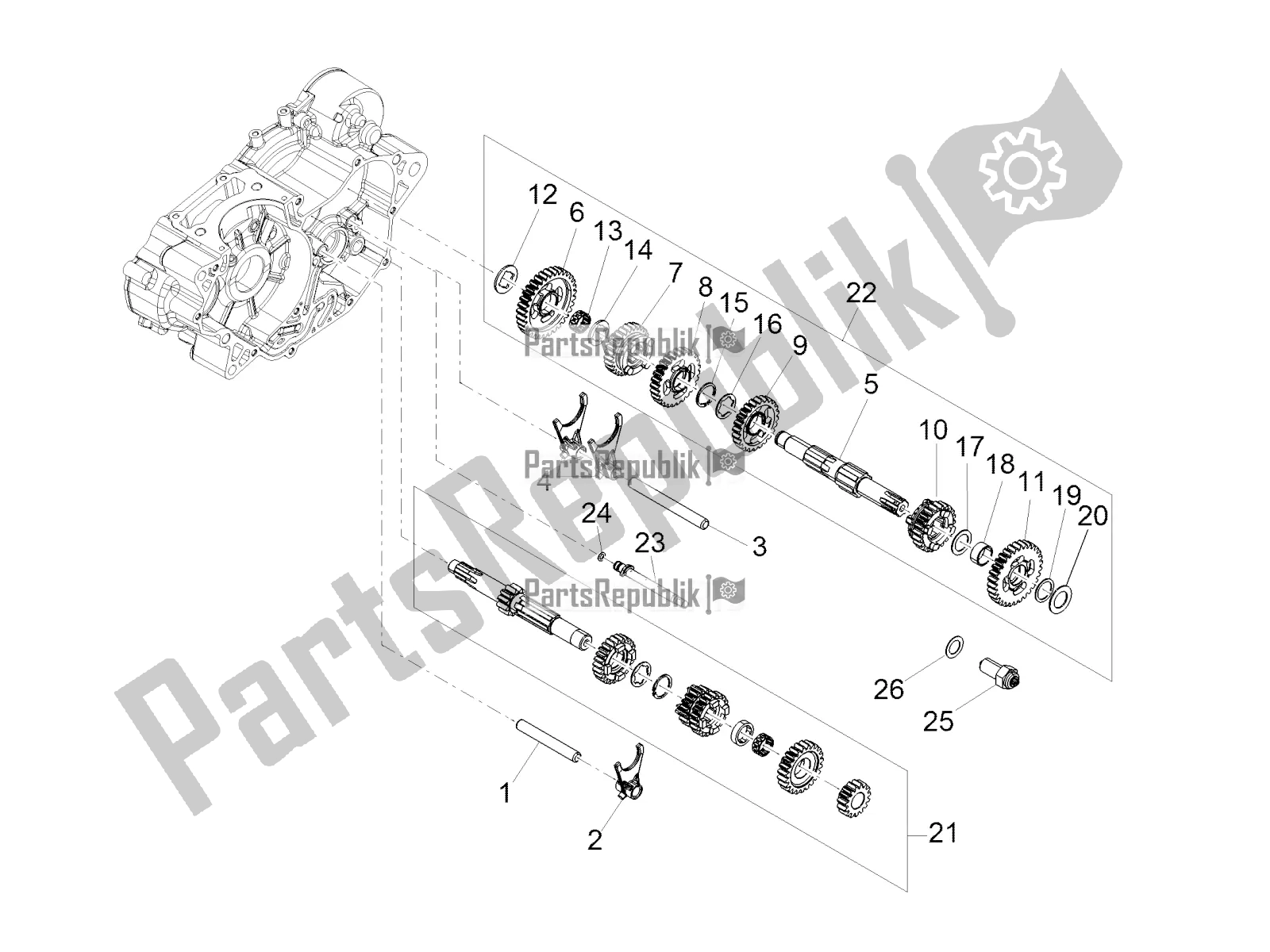 All parts for the Gear Box - Gear Assembly of the Aprilia Tuono 125 2020