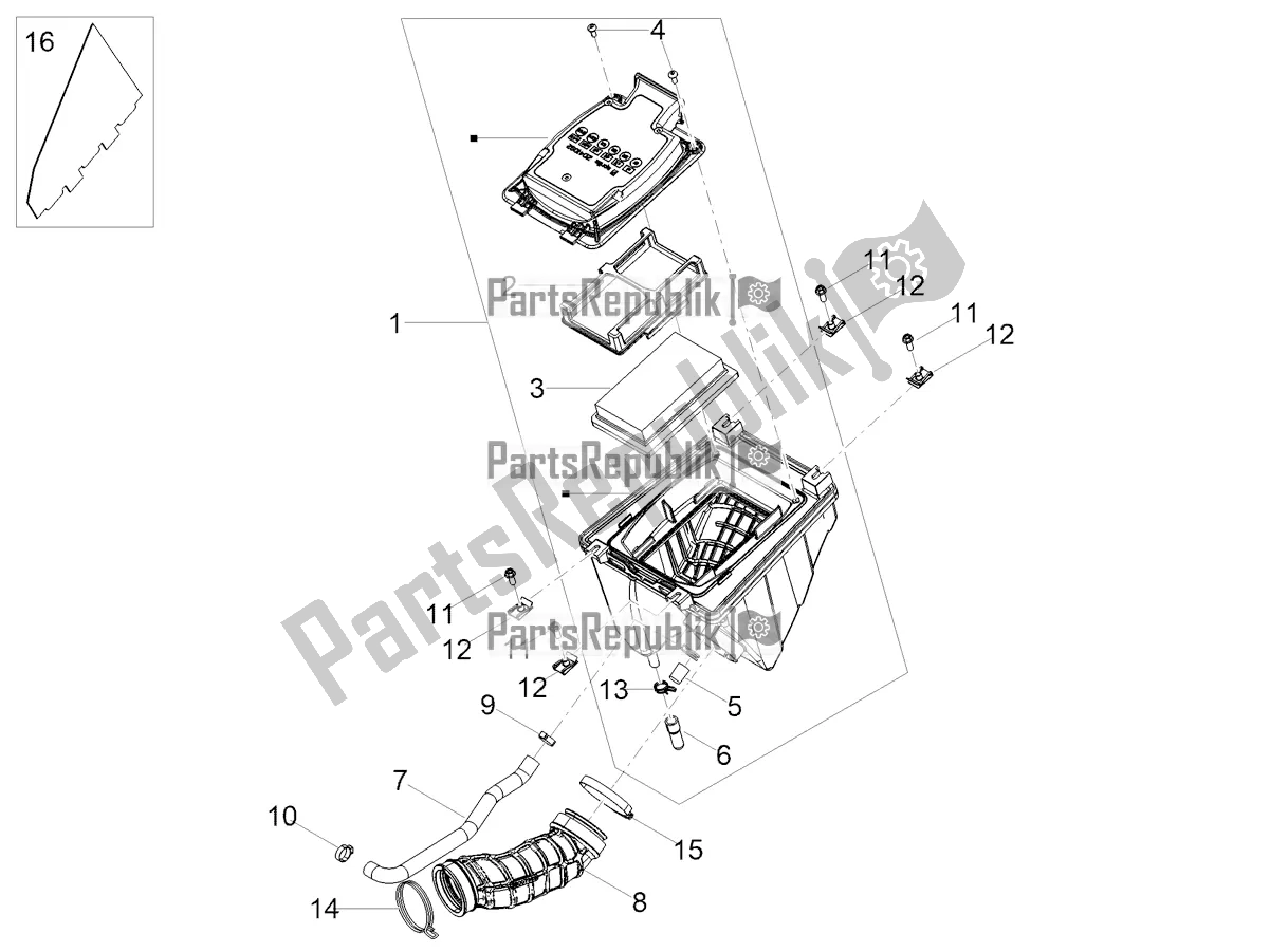 All parts for the Air Box of the Aprilia Tuono 125 2021