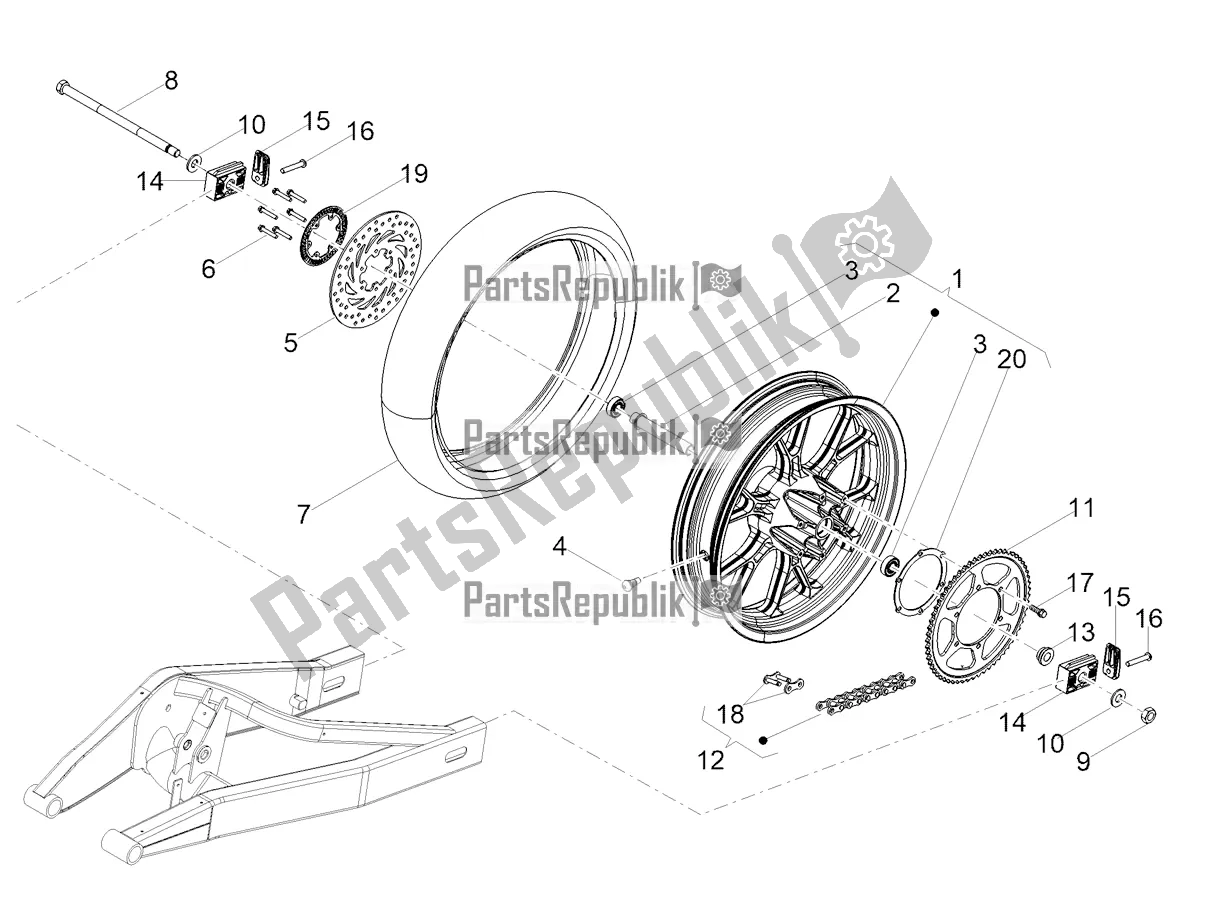 All parts for the Rear Wheel of the Aprilia Tuono 125 2021