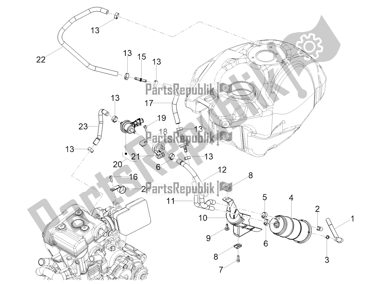 All parts for the Fuel Vapour Recover System of the Aprilia Tuono 125 2022