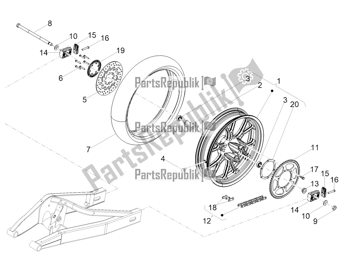 All parts for the Rear Wheel of the Aprilia Tuono 125 2022