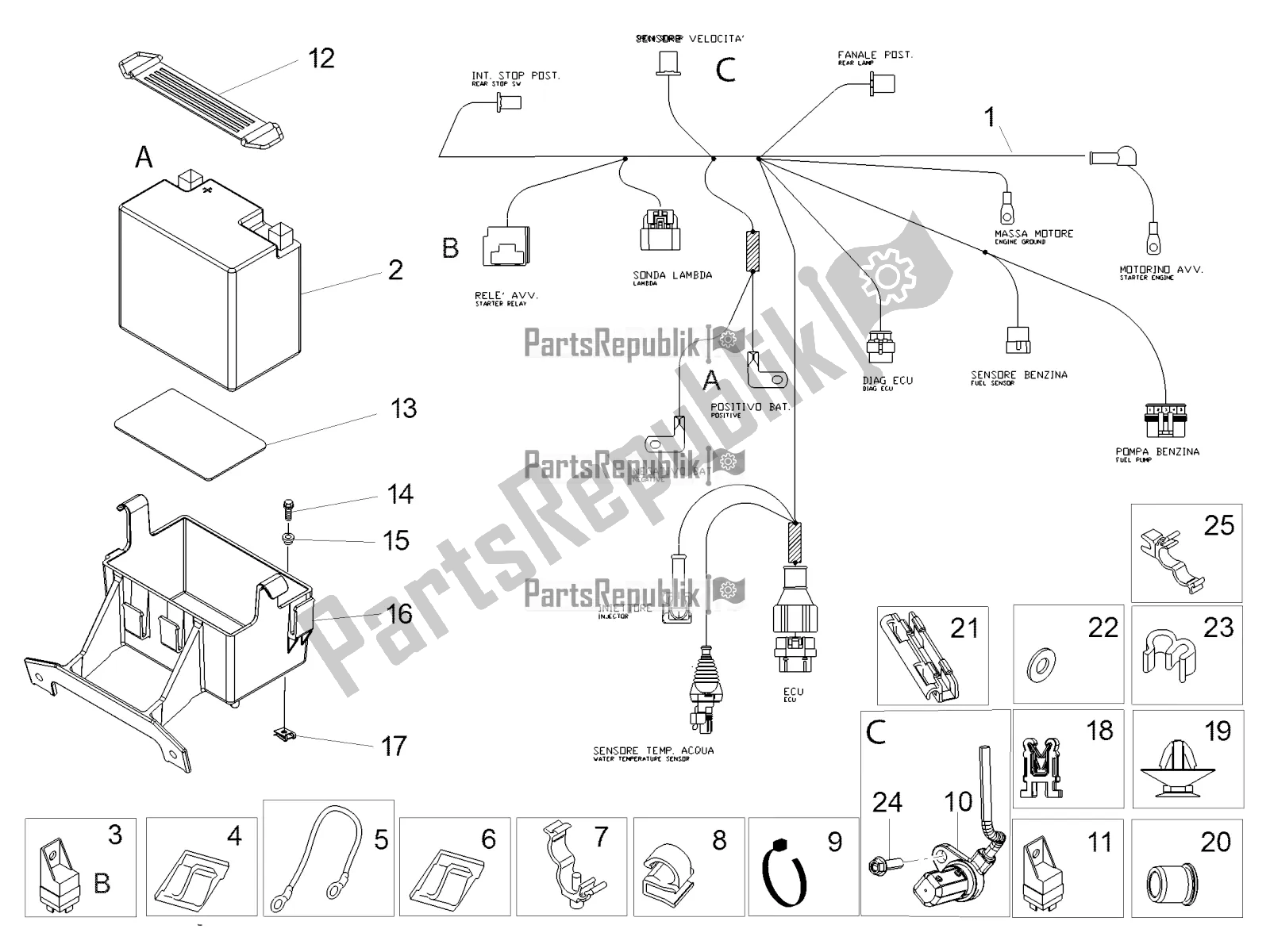 All parts for the Rear Electrical System of the Aprilia Tuono 125 4T 2017