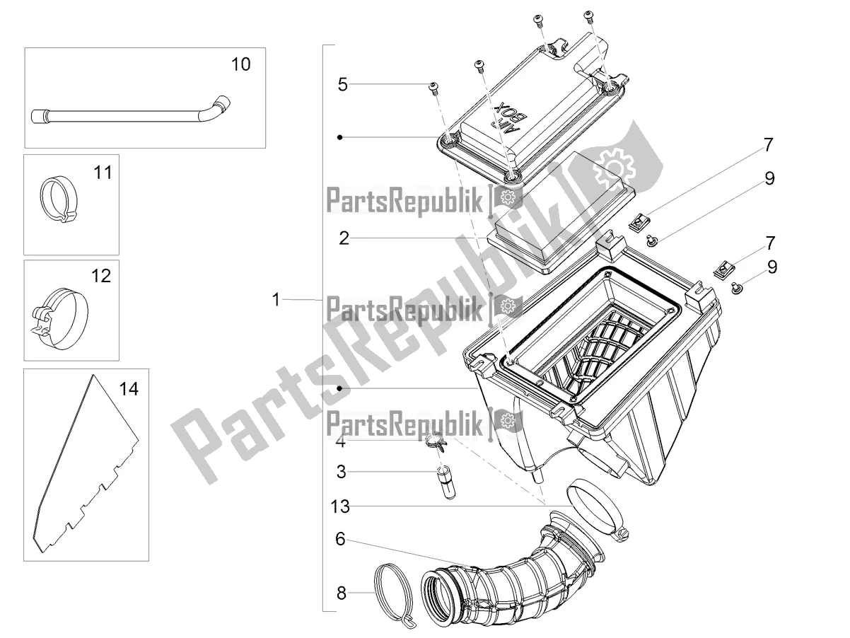 All parts for the Air Box of the Aprilia Tuono 125 4T 2018