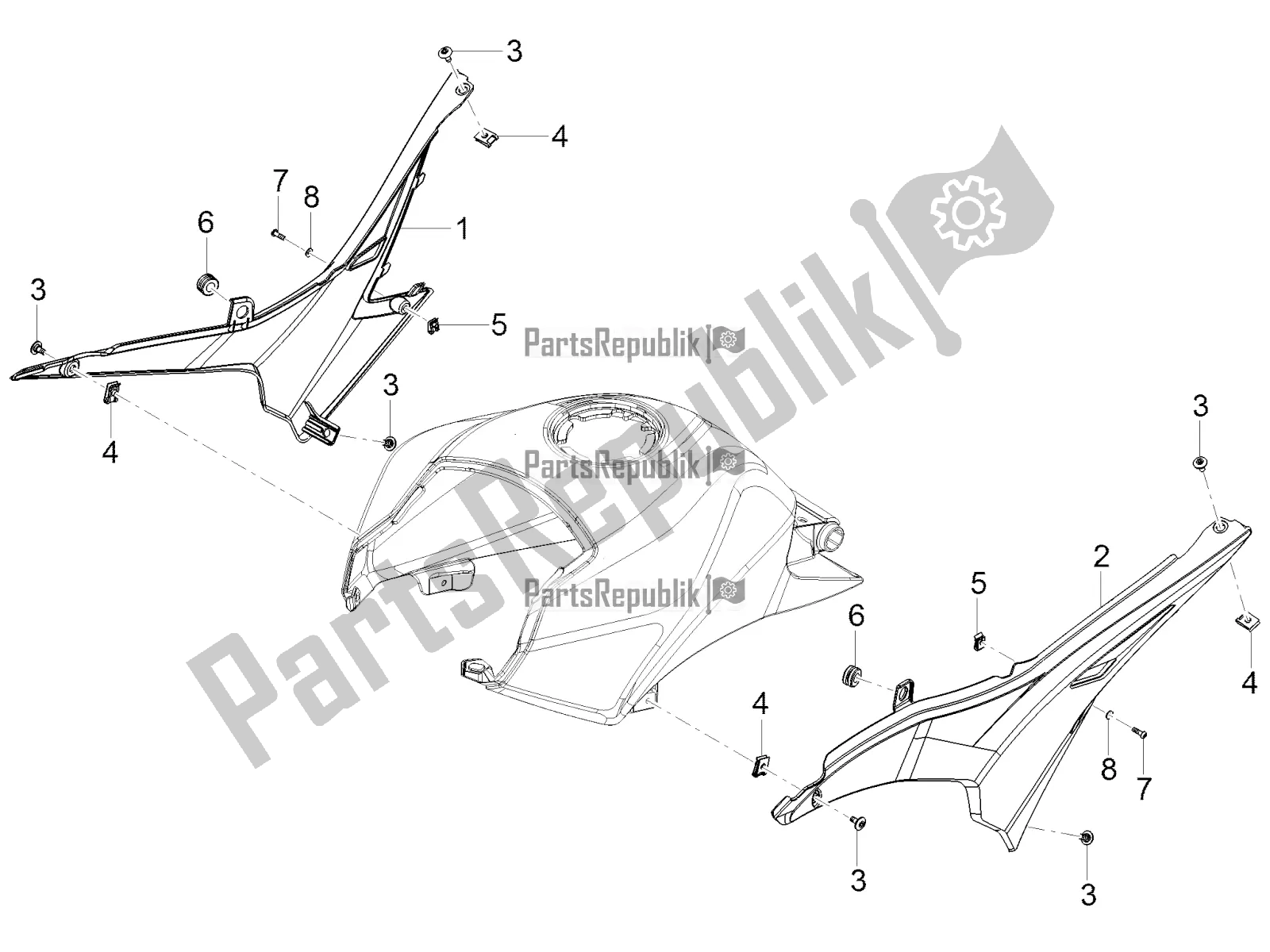 All parts for the Central Body of the Aprilia Tuono 125 4T 2018