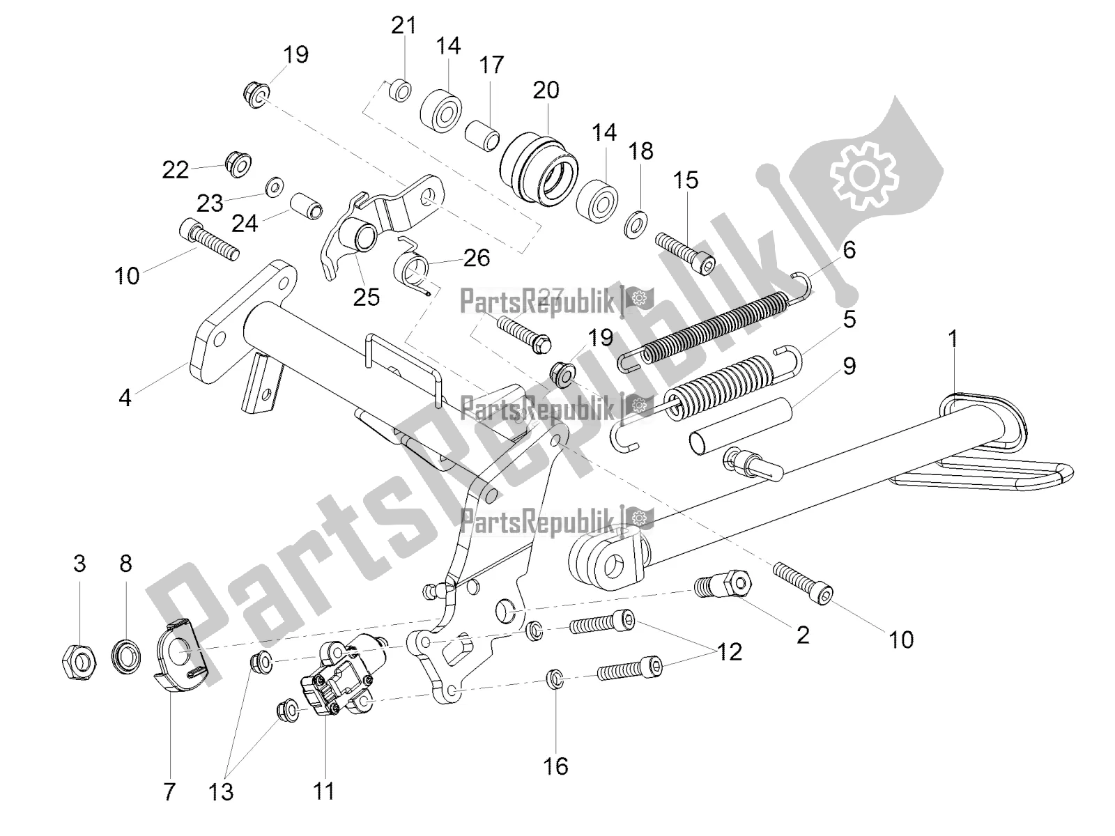 Toutes les pièces pour le Béquille Centrale du Aprilia Tuono 125 4T 2018