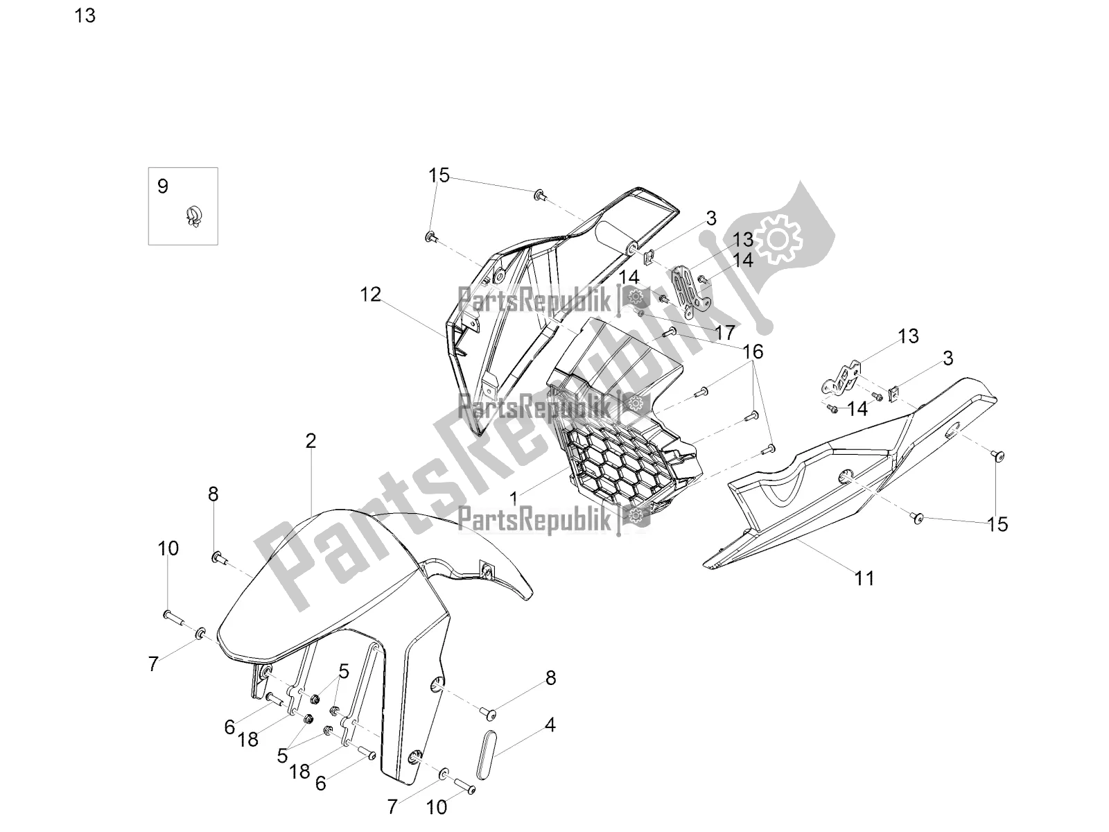 Toutes les pièces pour le Montant-garde-boue Avant du Aprilia Tuono 125 4T 2018