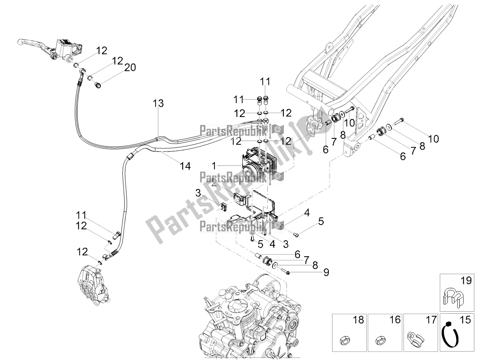 Todas as partes de Sistema De Freio Abs do Aprilia Tuono 125 4T 2019