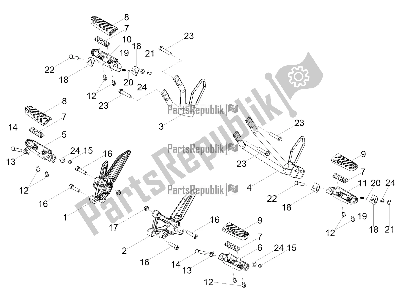 All parts for the Foot Rests of the Aprilia Tuono 125 4T 2019