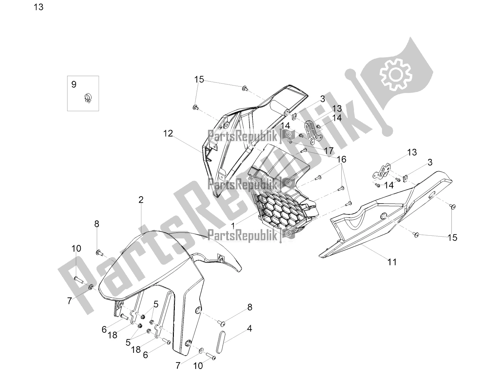 Toutes les pièces pour le Montant-garde-boue Avant du Aprilia Tuono 125 4T 2019