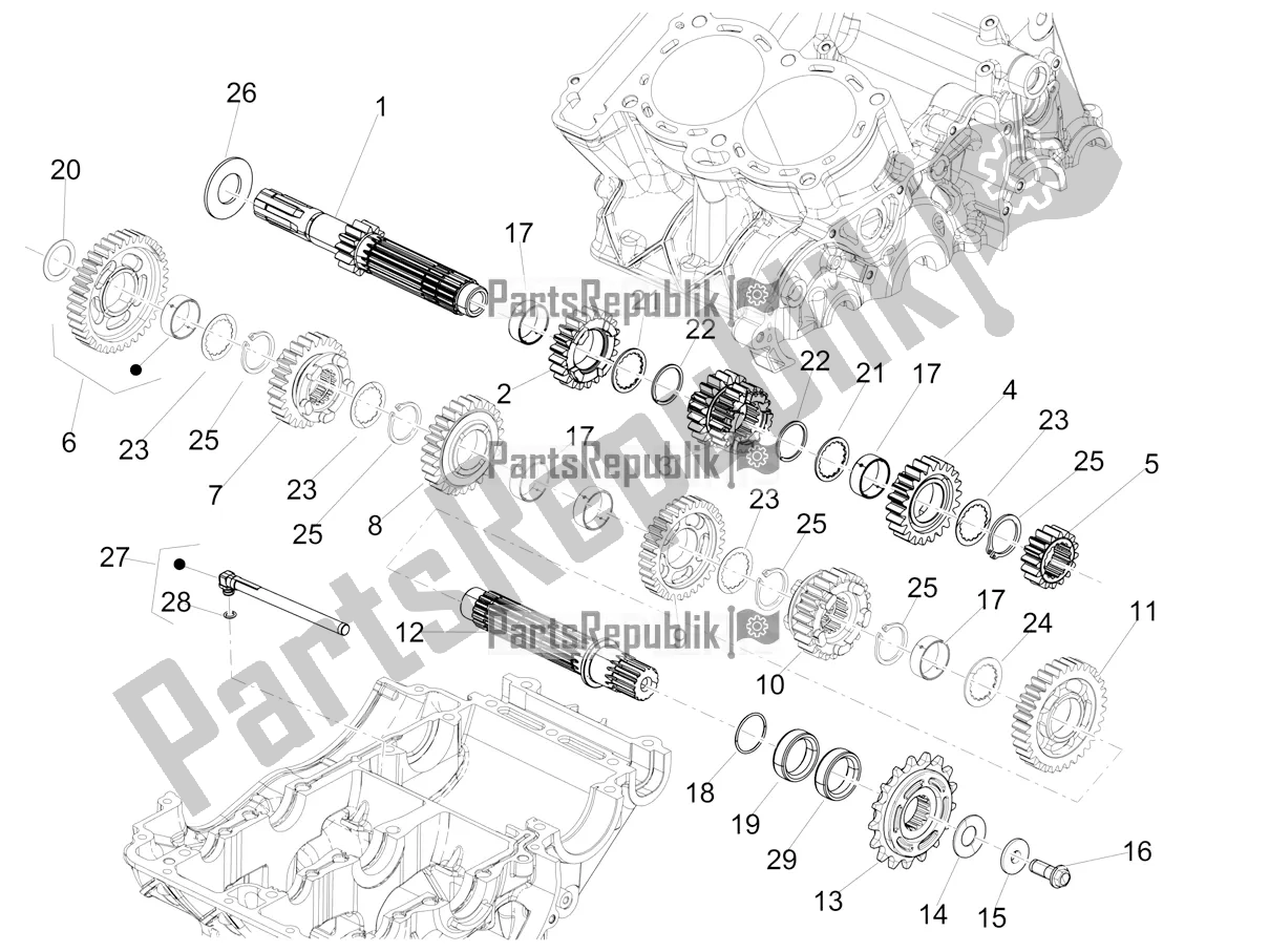 All parts for the Gear Box - Gear Assembly of the Aprilia Tuono 660 2021