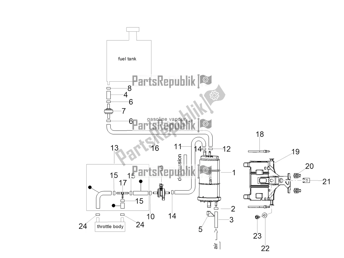 All parts for the Fuel Vapour Recover System of the Aprilia Tuono 660 2022