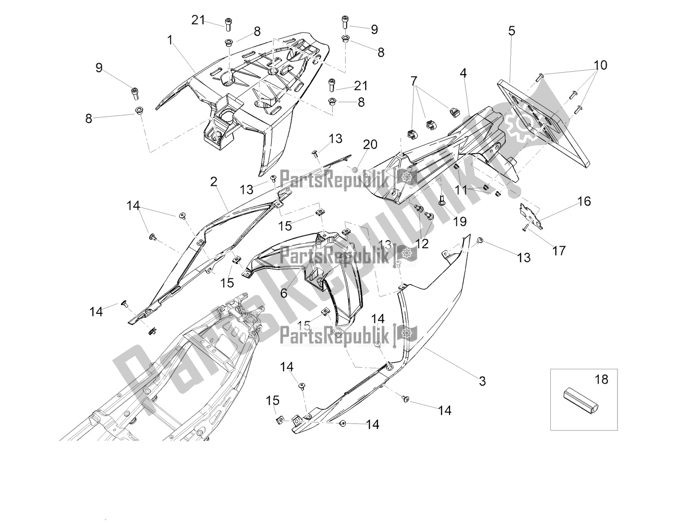 All parts for the Rear Body of the Aprilia Tuono 660 2022