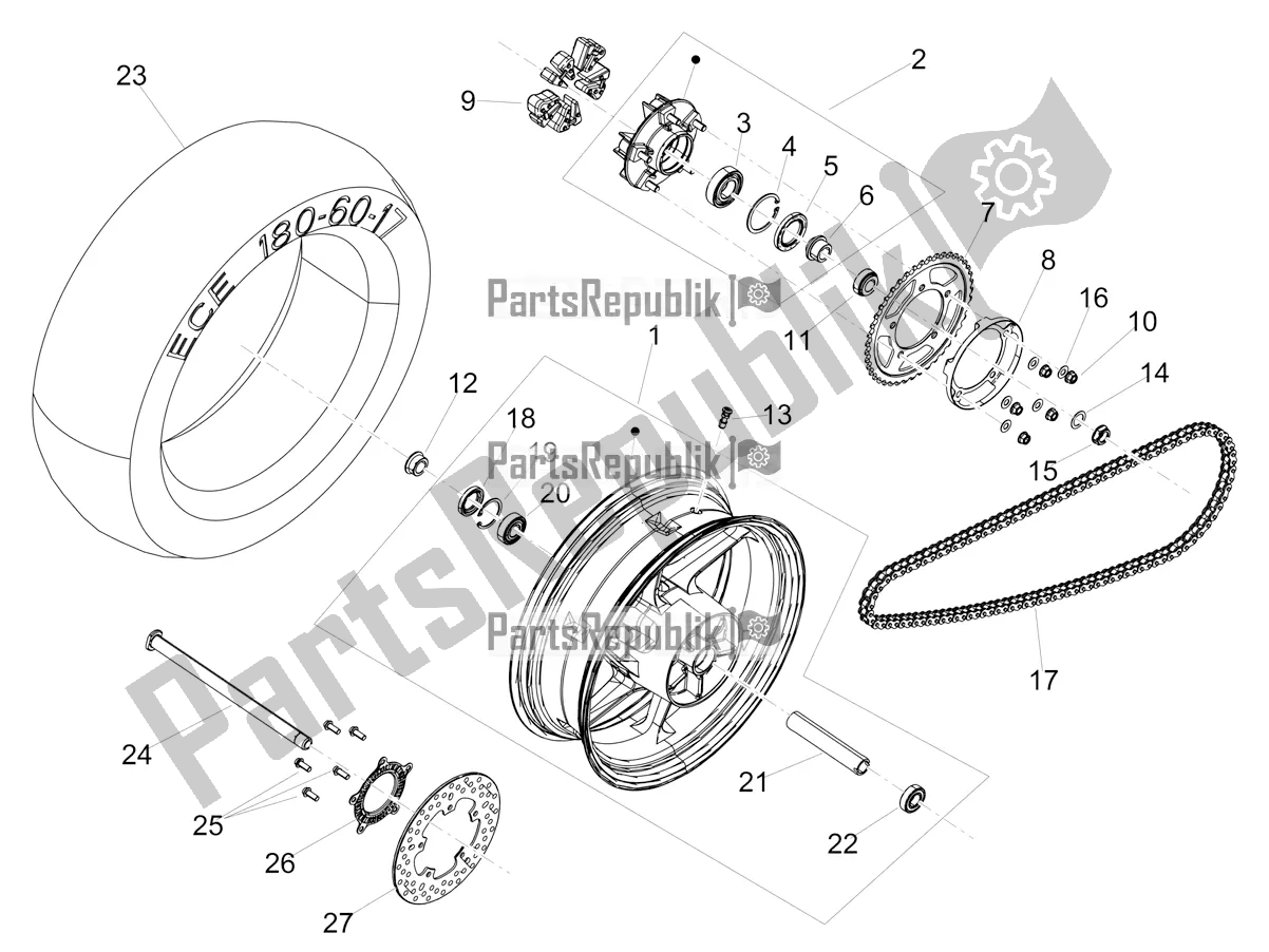 All parts for the Rear Wheel of the Aprilia Tuono 660 2022