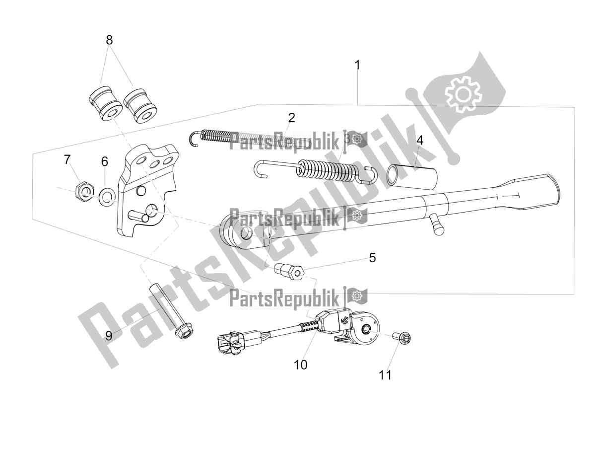 All parts for the Central Stand of the Aprilia Tuono 660 Apac 2021