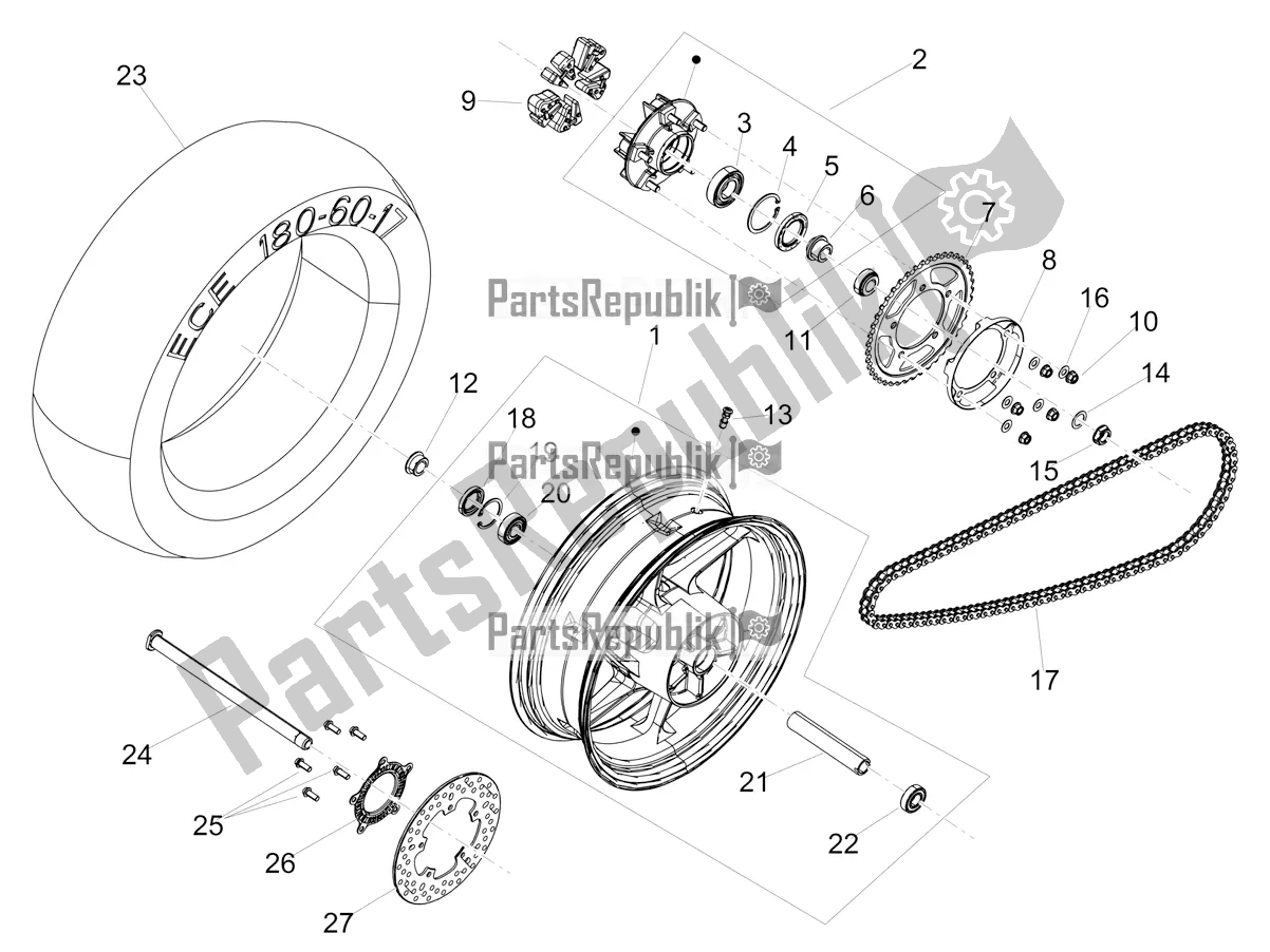 All parts for the Rear Wheel of the Aprilia Tuono 660 Apac 2022