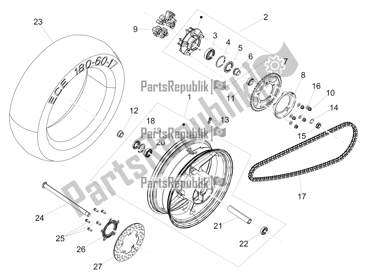 Alle Teile für das Hinterrad des Aprilia Tuono 660 USA 2021