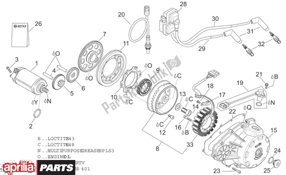 Todas as partes de Alternador do Aprilia Tuono R-factory 20 1000 2006 - 2007