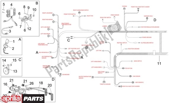 All parts for the Kabelboom Deel1 of the Aprilia Tuono R-factory 20 1000 2006 - 2007