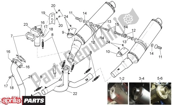 Todas las partes para Uitlaatgroep de Aprilia Tuono R-factory 20 1000 2006 - 2007