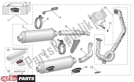 Todas las partes para Uitlaatgroepii de Aprilia Tuono R-factory 20 1000 2006 - 2007