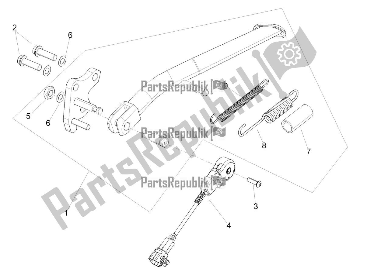 All parts for the Central Stand of the Aprilia Tuono V4 1100 Apac E5 2021