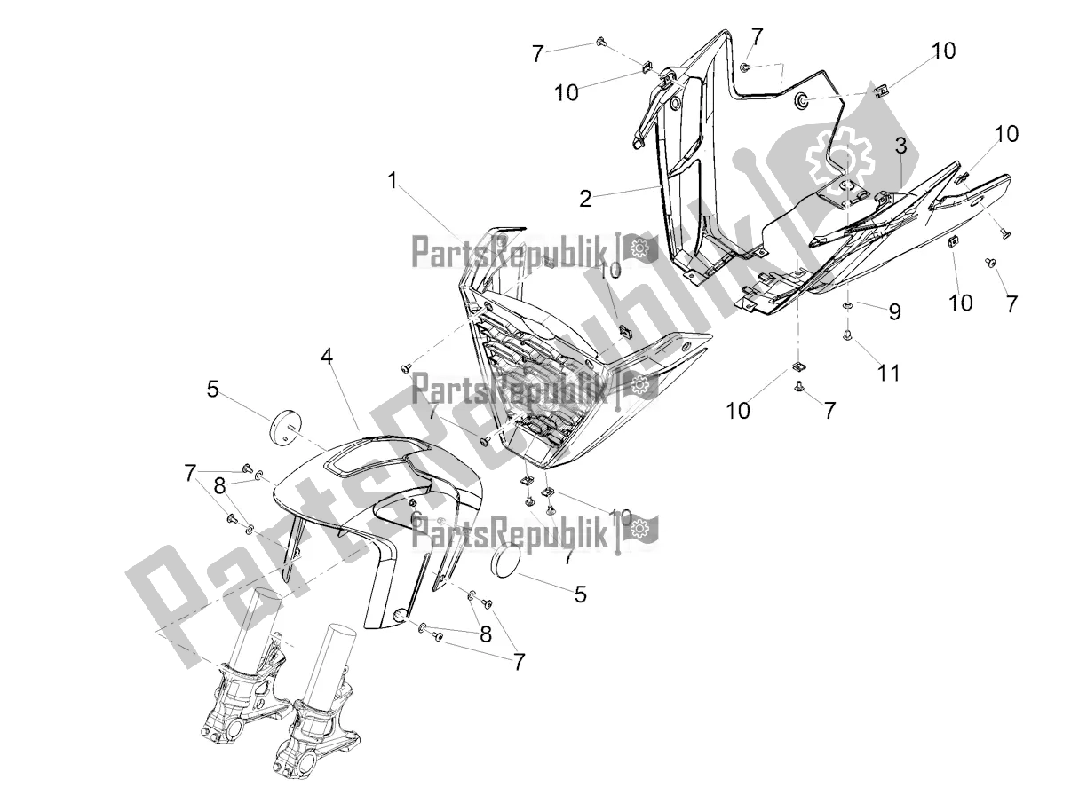 Tutte le parti per il Parafango Anteriore-colonna del Aprilia Tuono V4 1100 Apac E5 2021