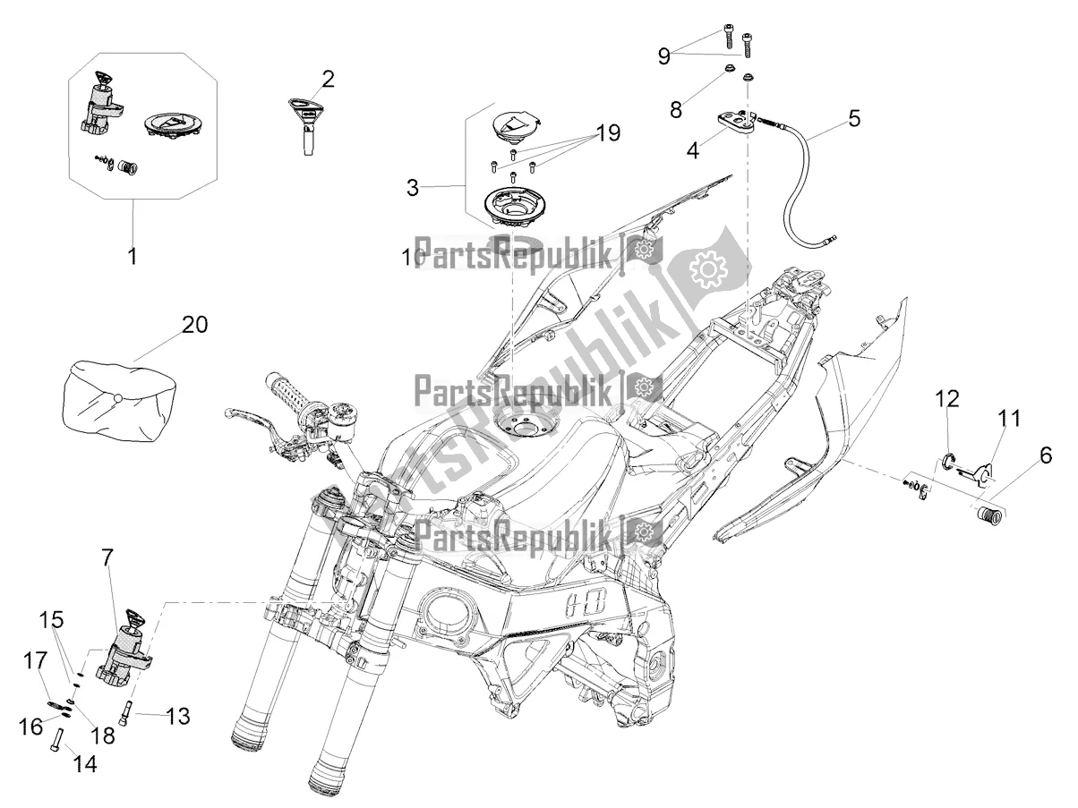 Todas as partes de Fechaduras do Aprilia Tuono V4 1100 Apac E5 2021