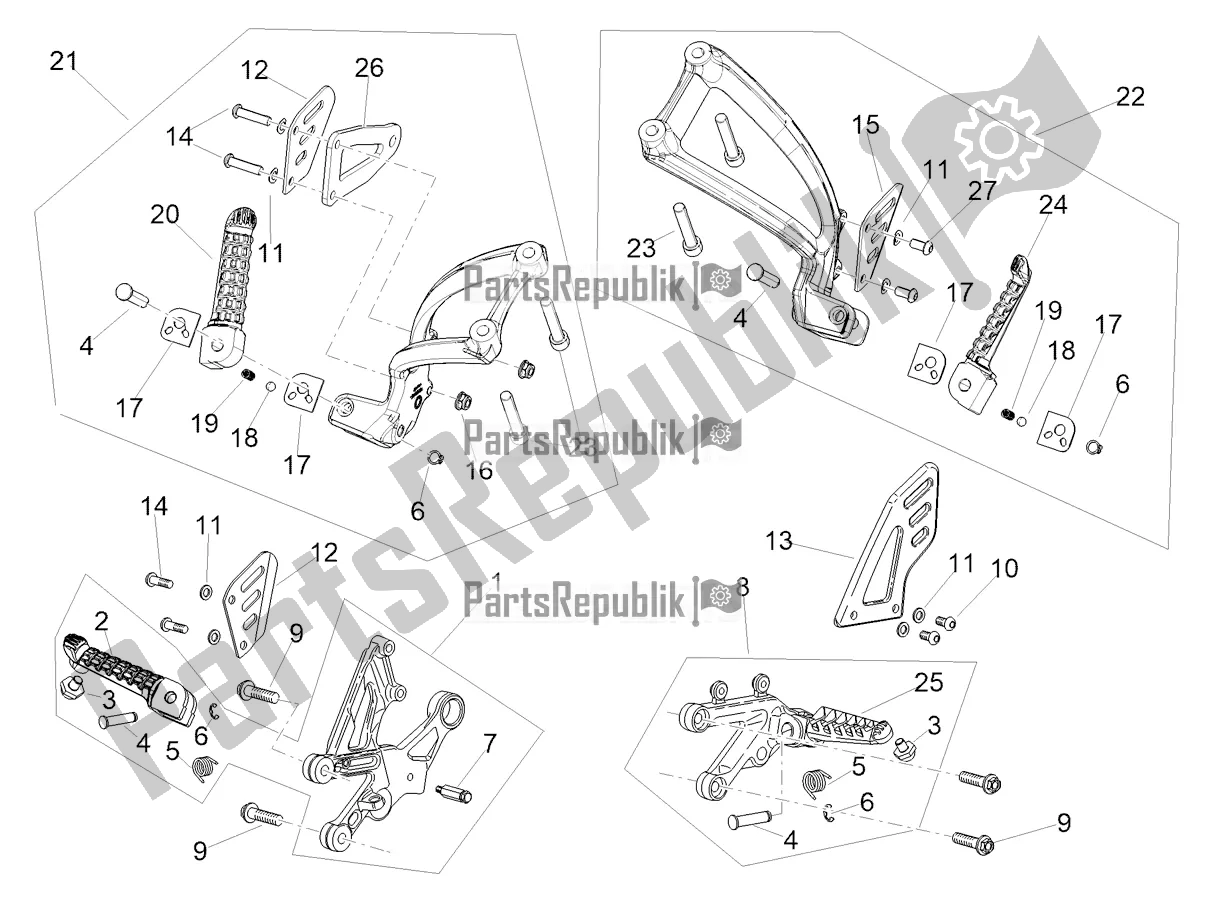 All parts for the Foot Rests of the Aprilia Tuono V4 1100 E5 2021