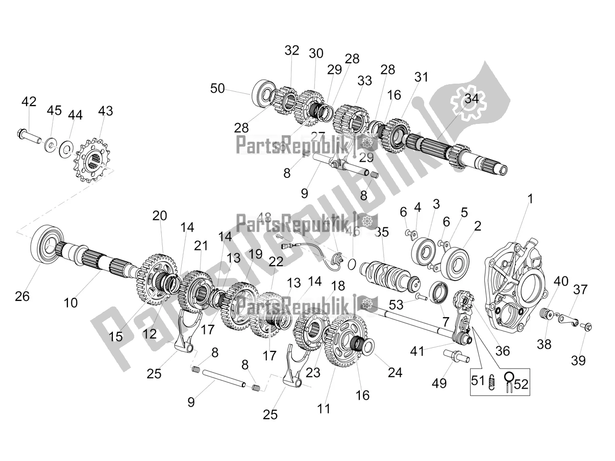 All parts for the Gear Box - Gear Assembly of the Aprilia Tuono V4 1100 E5 2021
