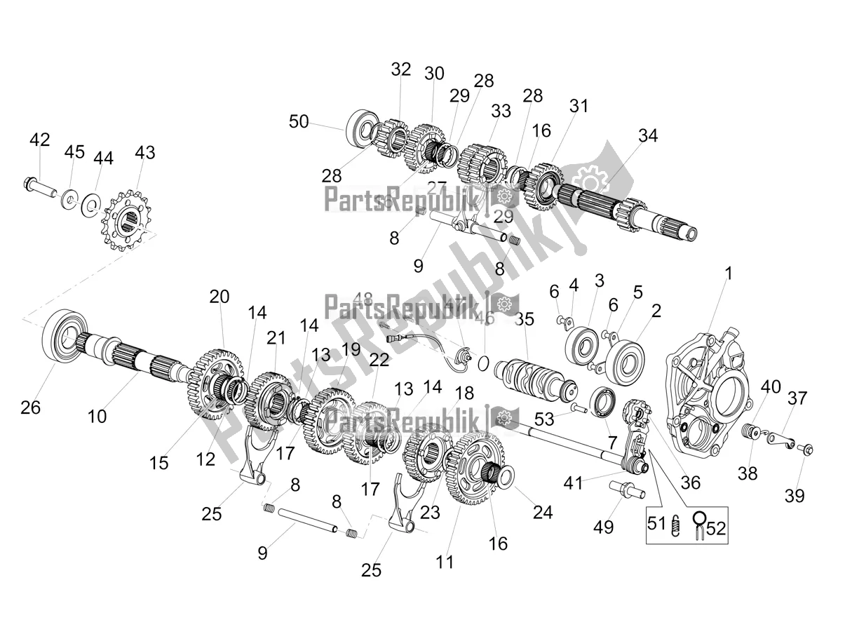 All parts for the Gear Box - Gear Assembly of the Aprilia Tuono V4 1100 E5 2021