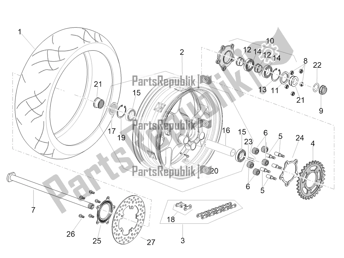 All parts for the Rear Wheel of the Aprilia Tuono V4 1100 E5 2021