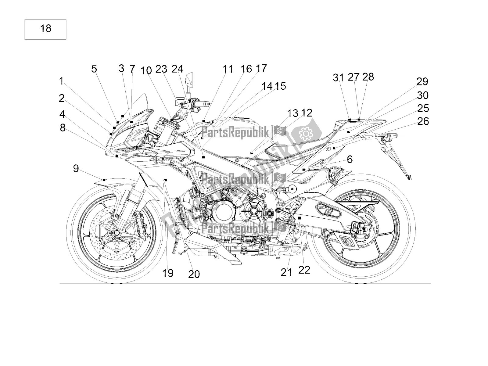 Todas as partes de Conjunto De Placas E Decalque do Aprilia Tuono V4 1100 Factory 2017