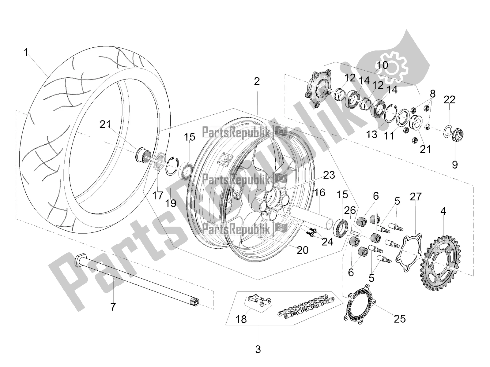 All parts for the Rear Wheel of the Aprilia Tuono V4 1100 Factory 2017