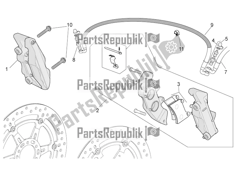 All parts for the Front Brake Caliper of the Aprilia Tuono V4 1100 Factory USA, Canada 2016