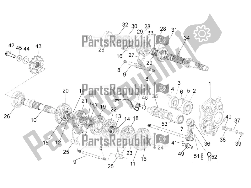 All parts for the Gear Box of the Aprilia Tuono V4 1100 Factory USA, Canada 2016