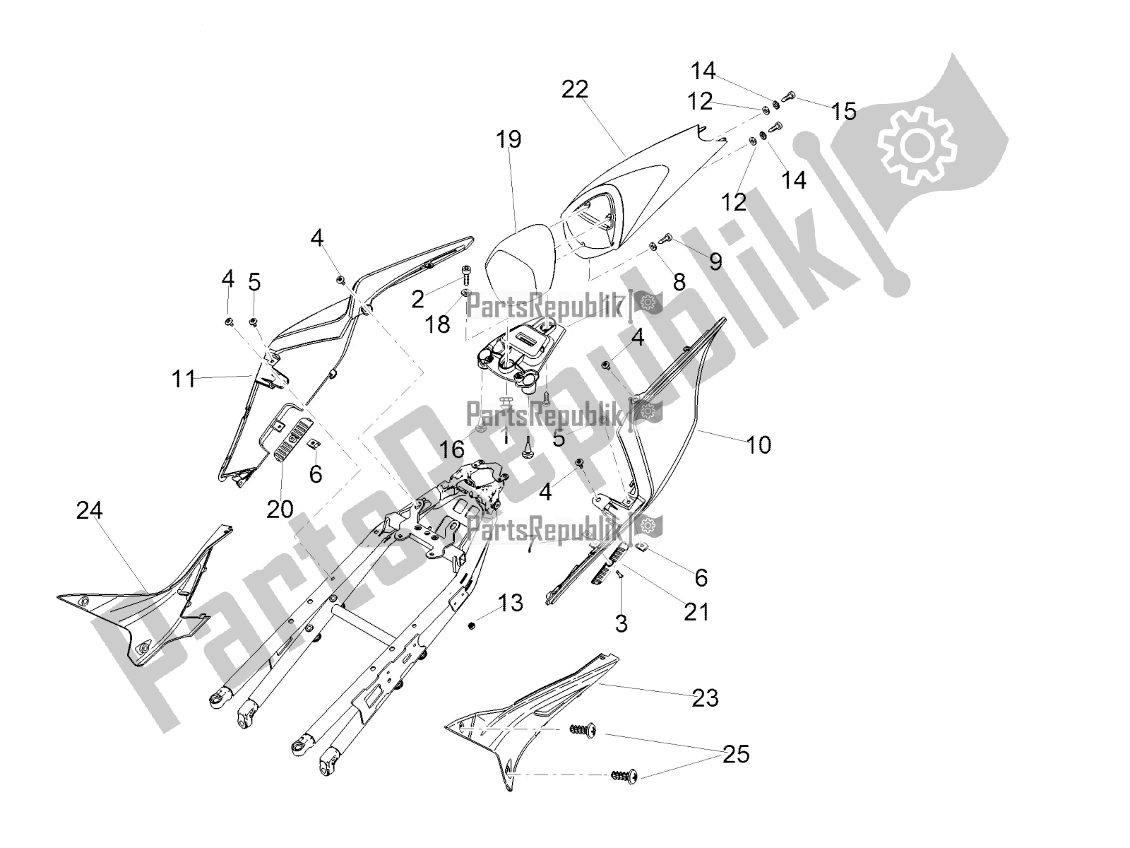 Tutte le parti per il Corpo Posteriore I del Aprilia Tuono V4 1100 Factory USA, Canada 2016