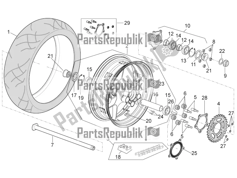 All parts for the Rear Wheel of the Aprilia Tuono V4 1100 Factory USA, Canada 2016