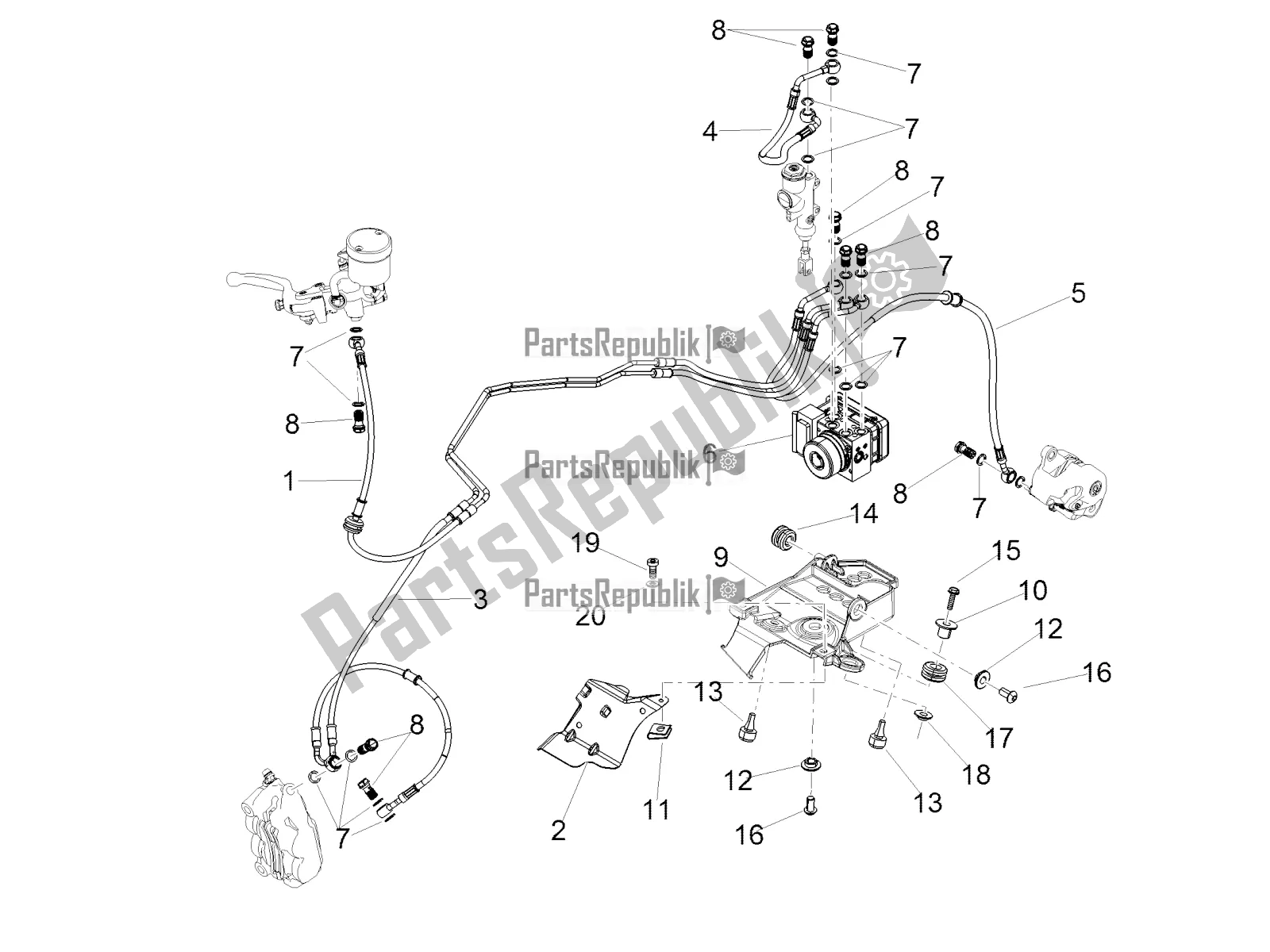 Toutes les pièces pour le Système De Freinage Abs du Aprilia Tuono V4 1100 Factory USA, Canada 2017