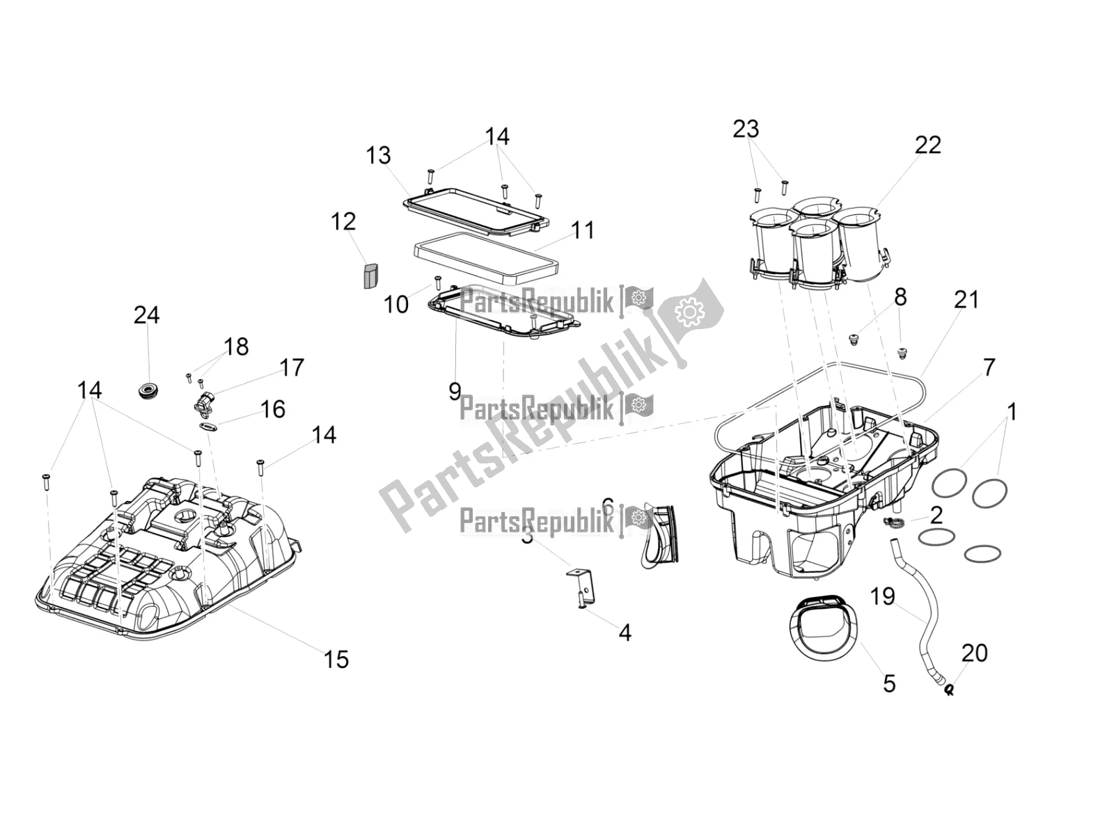 All parts for the Air Box of the Aprilia Tuono V4 1100 Factory USA, Canada 2017