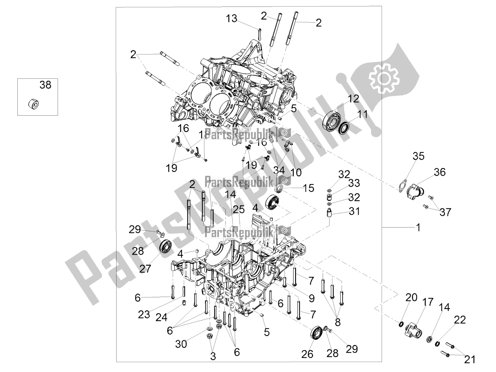 All parts for the Crank-case I of the Aprilia Tuono V4 1100 Factory USA, Canada 2017