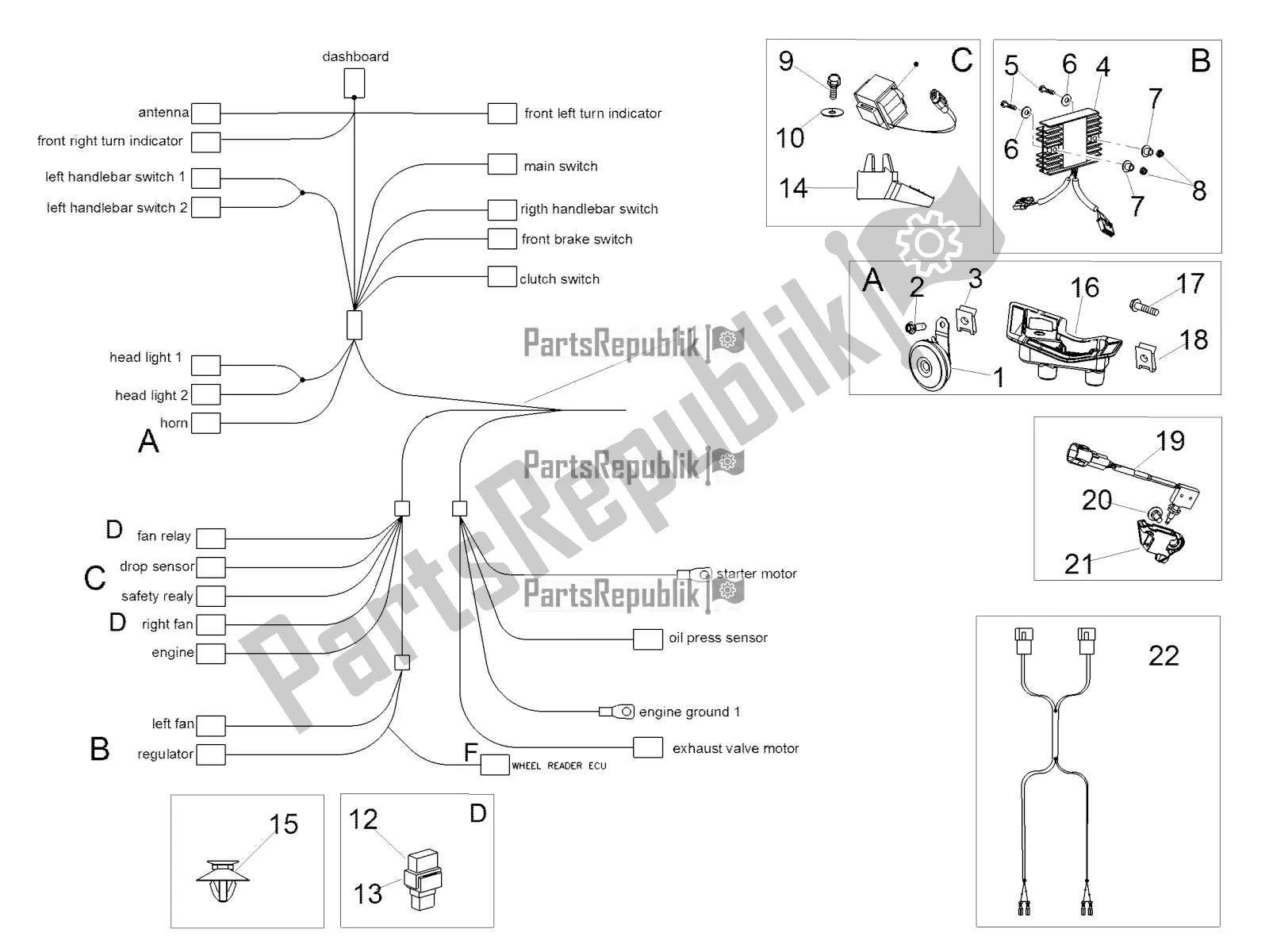 All parts for the Electrical System I of the Aprilia Tuono V4 1100 Factory USA, Canada 2017