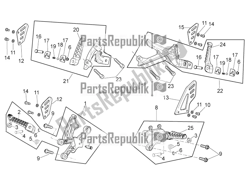 All parts for the Foot Rests of the Aprilia Tuono V4 1100 Factory USA, Canada 2017