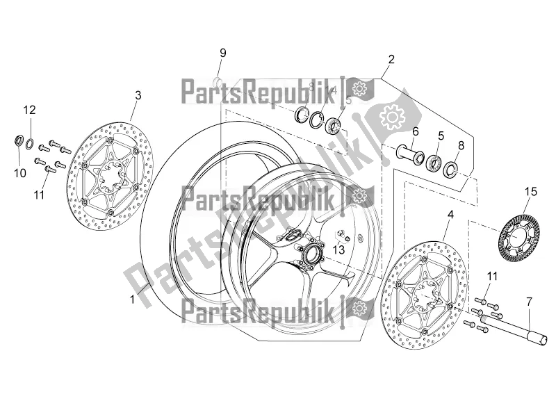 All parts for the Front Wheel of the Aprilia Tuono V4 1100 Factory USA, Canada 2017