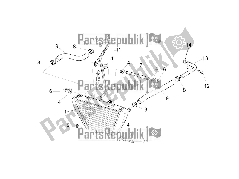 Alle onderdelen voor de Olie Radiator van de Aprilia Tuono V4 1100 Factory USA, Canada 2017