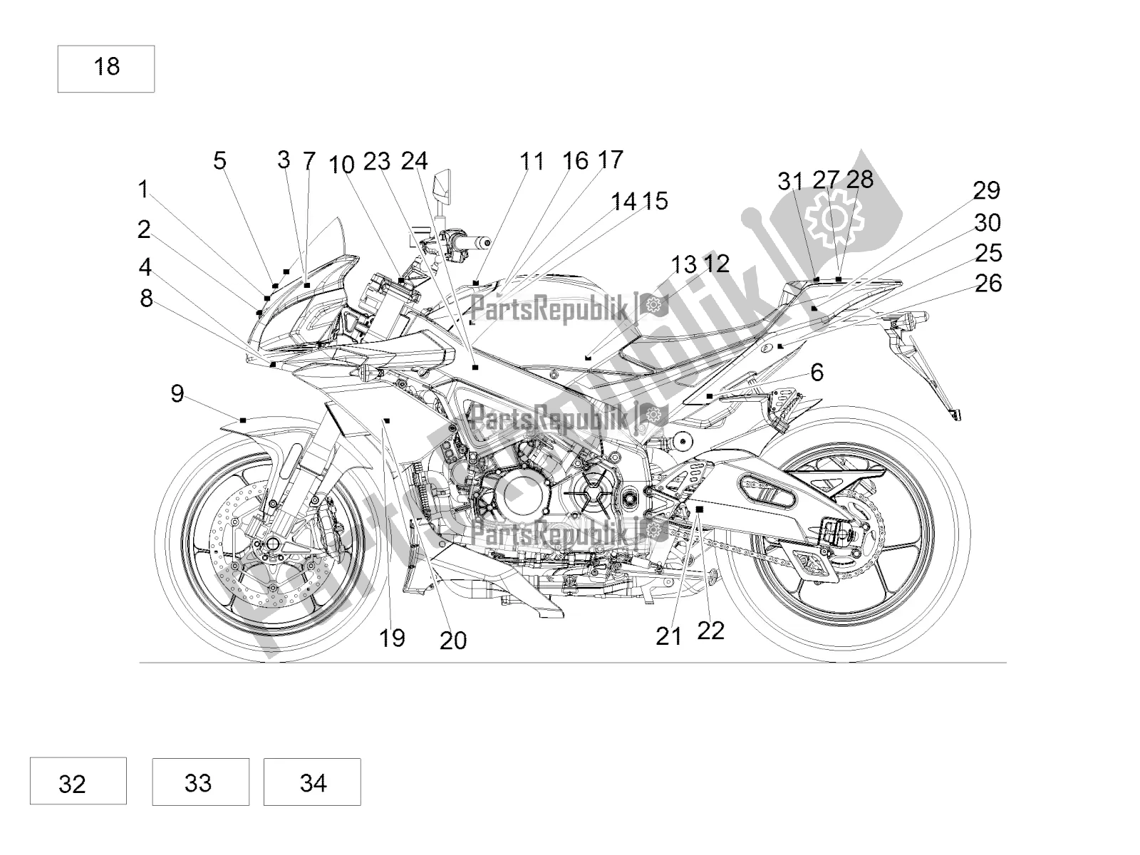 Alle onderdelen voor de Plaat Set En Sticker van de Aprilia Tuono V4 1100 Factory USA, Canada 2017