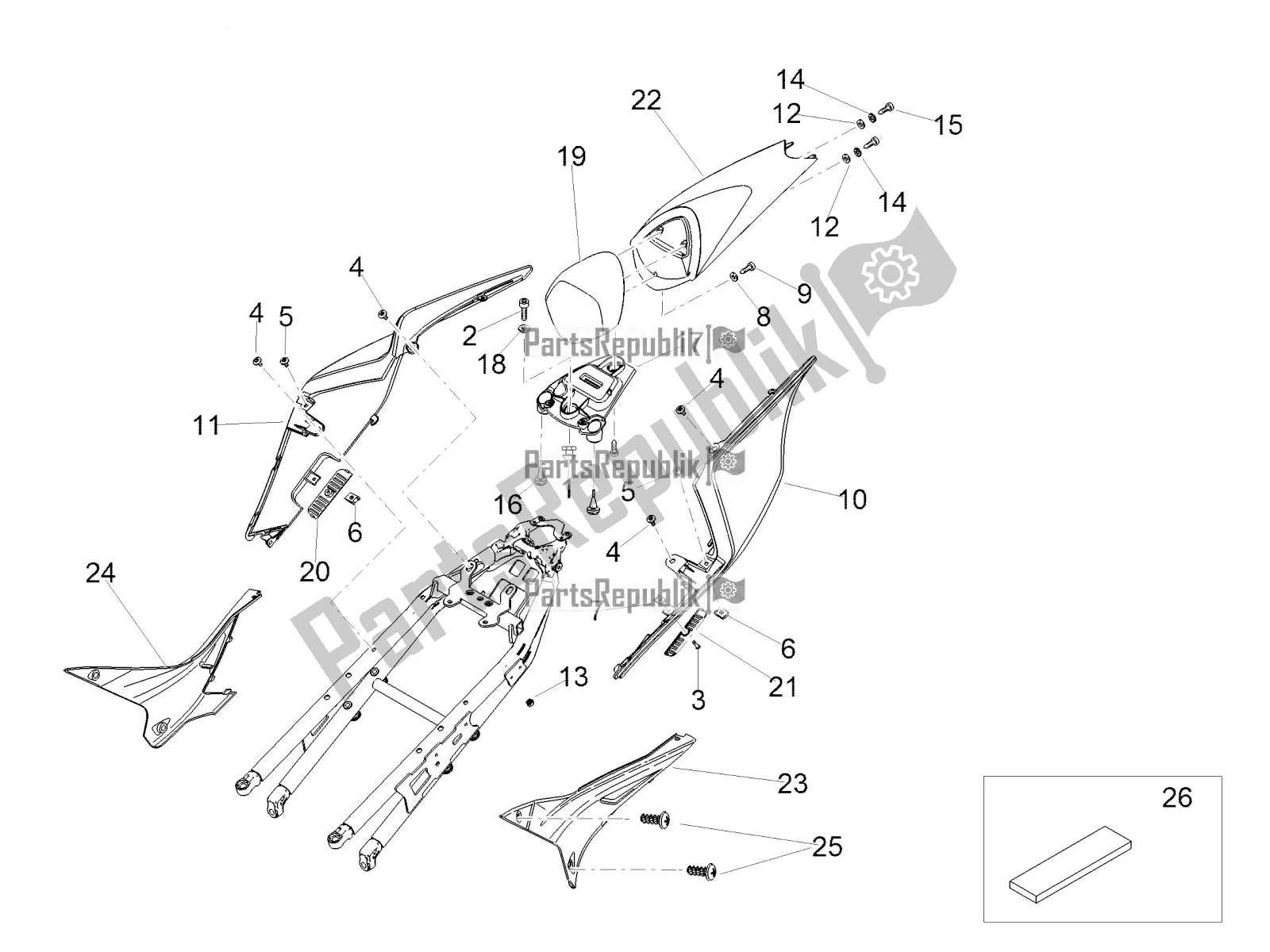 Alle Teile für das Hinterer Körper I des Aprilia Tuono V4 1100 Factory USA, Canada 2017