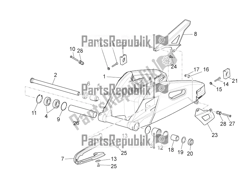 All parts for the Swing Arm of the Aprilia Tuono V4 1100 Factory USA, Canada 2017